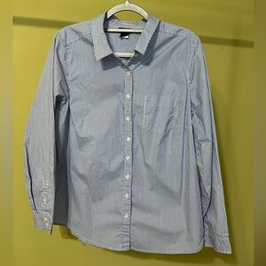 Torrid Women's Blue and White Striped Button Down Shirt